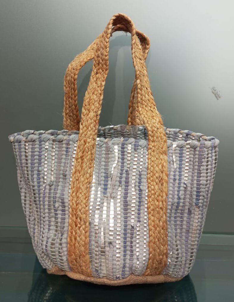 Grey Silver Leather Beach Bag