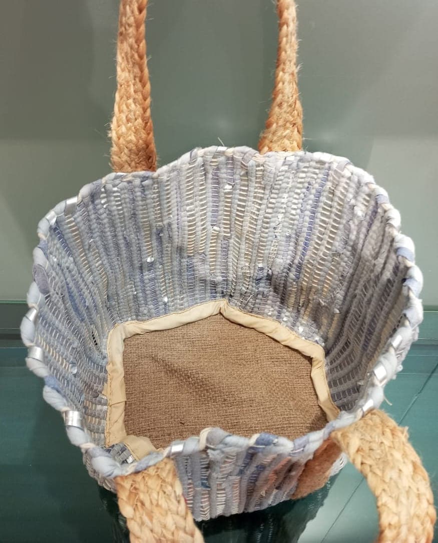 Grey Silver Leather Beach Bag