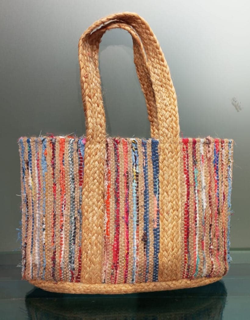 Natural Multi Chindi Beach Bag