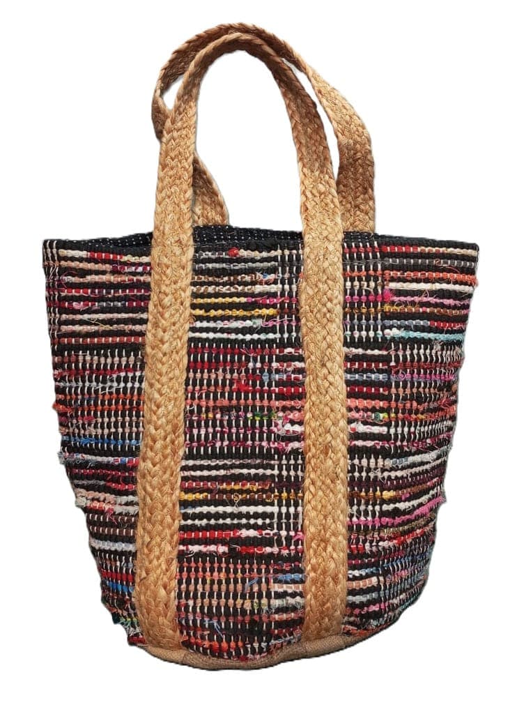 Recycled Black Cotton Jute Beach Bag