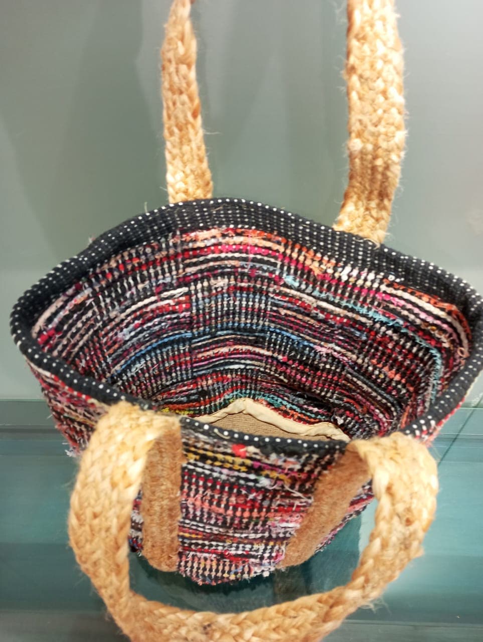 Recycled Black Cotton Jute Beach Bag