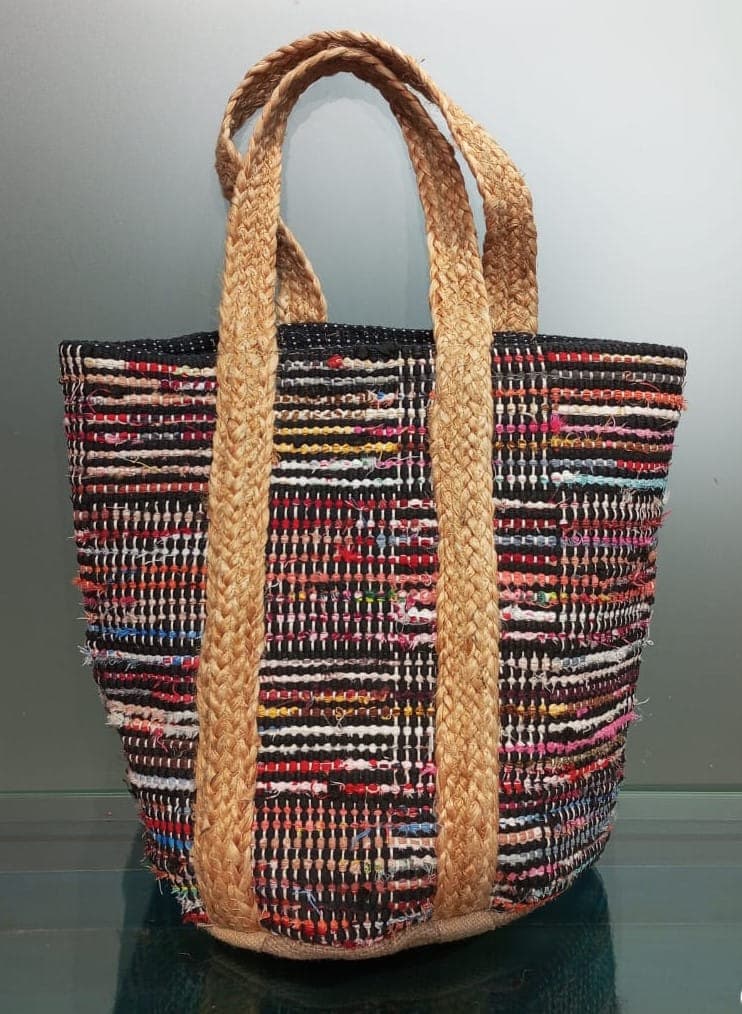 Recycled Black Cotton Jute Beach Bag
