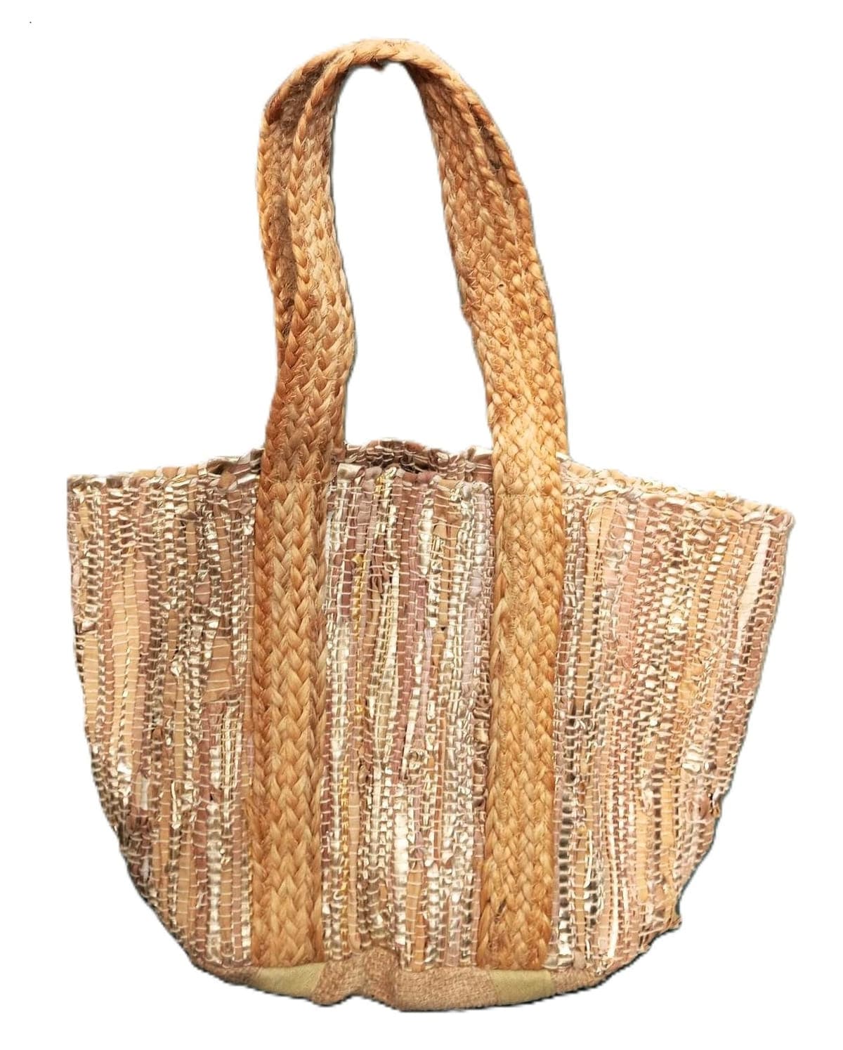Tan Leather Jute Beach Bag
