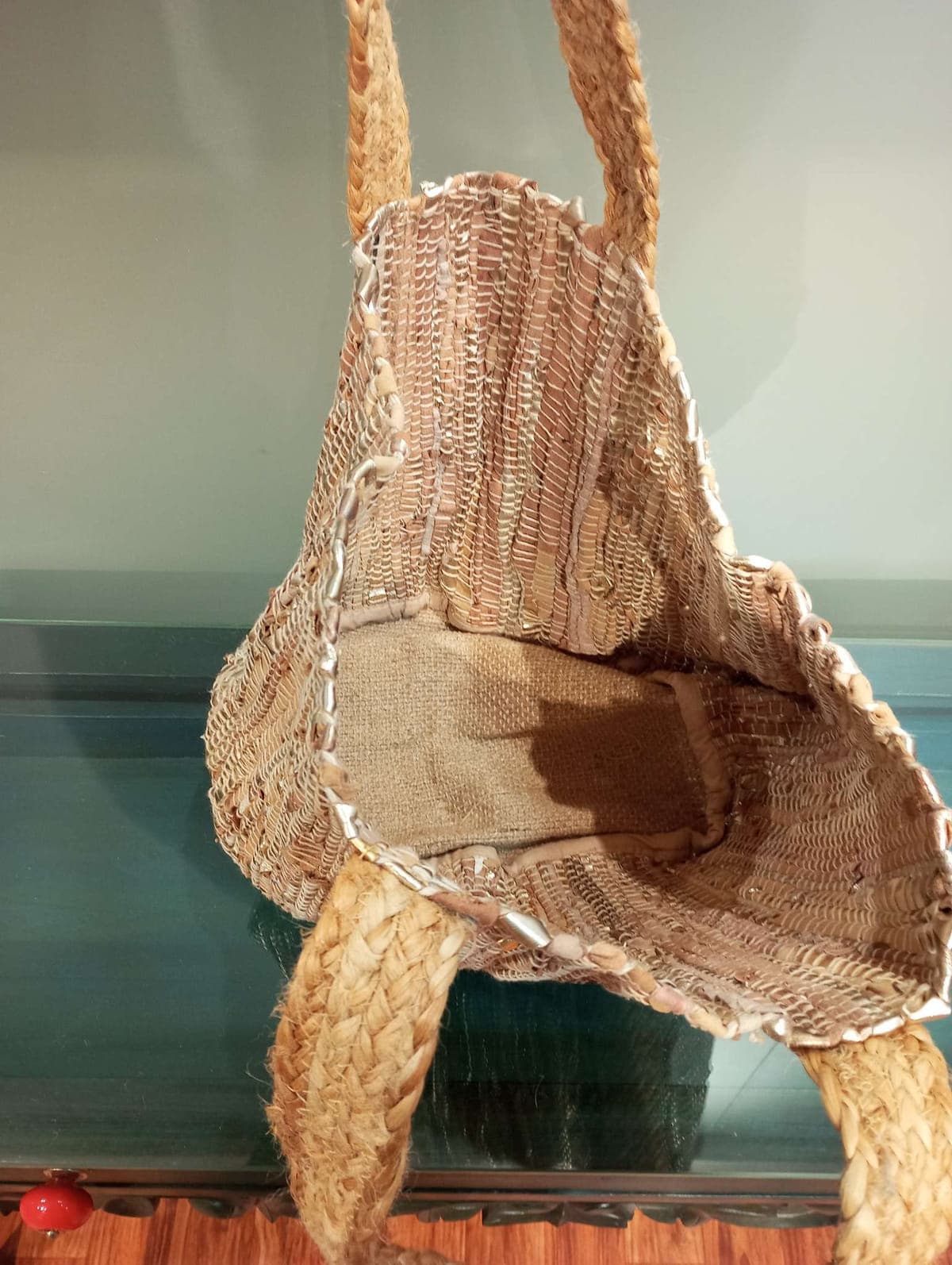 Tan Leather Jute Beach Bag
