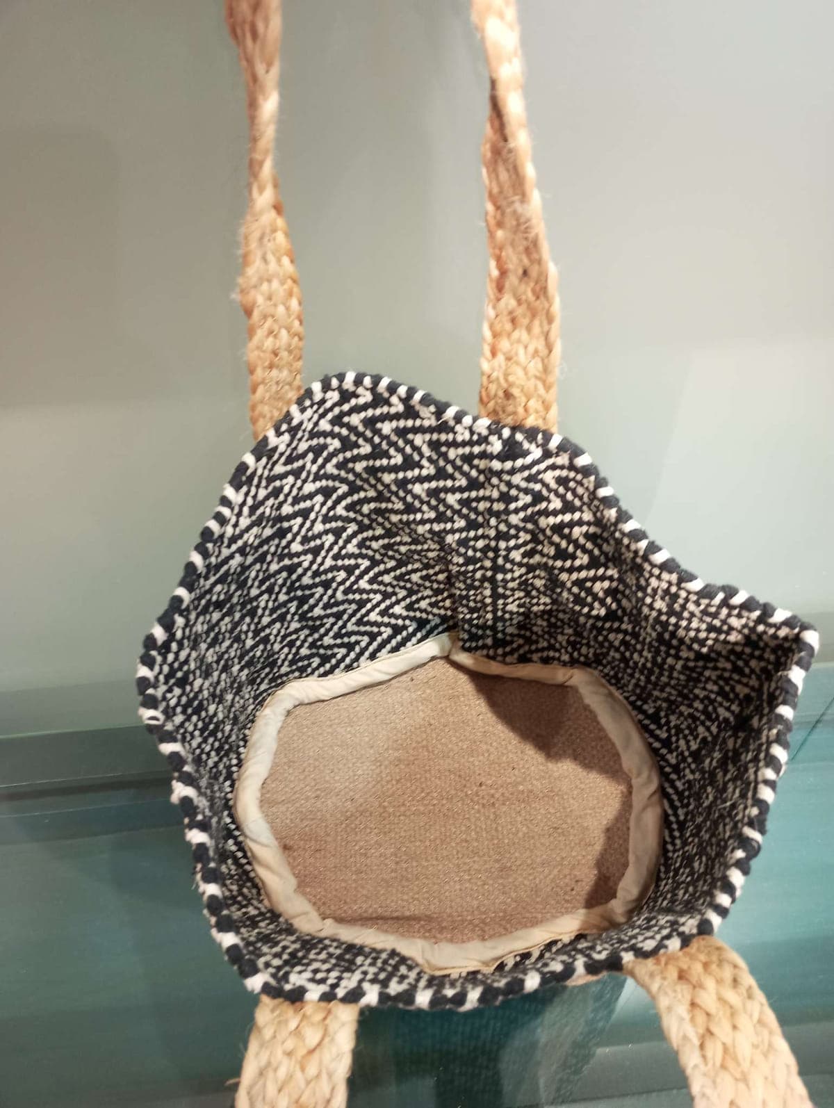 Natural Black Zigzag Beach Bag