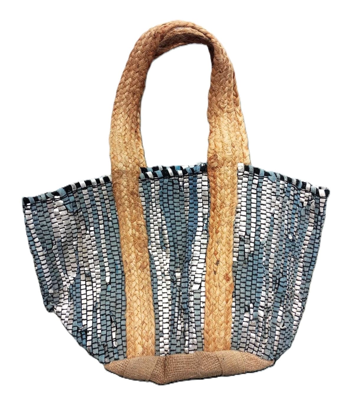 Silver Grey Leather Beach Bag