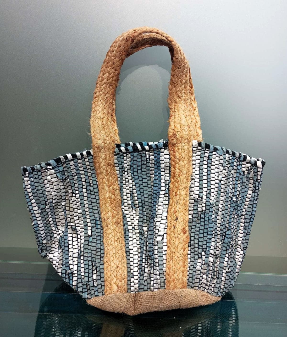 Silver Grey Leather Beach Bag
