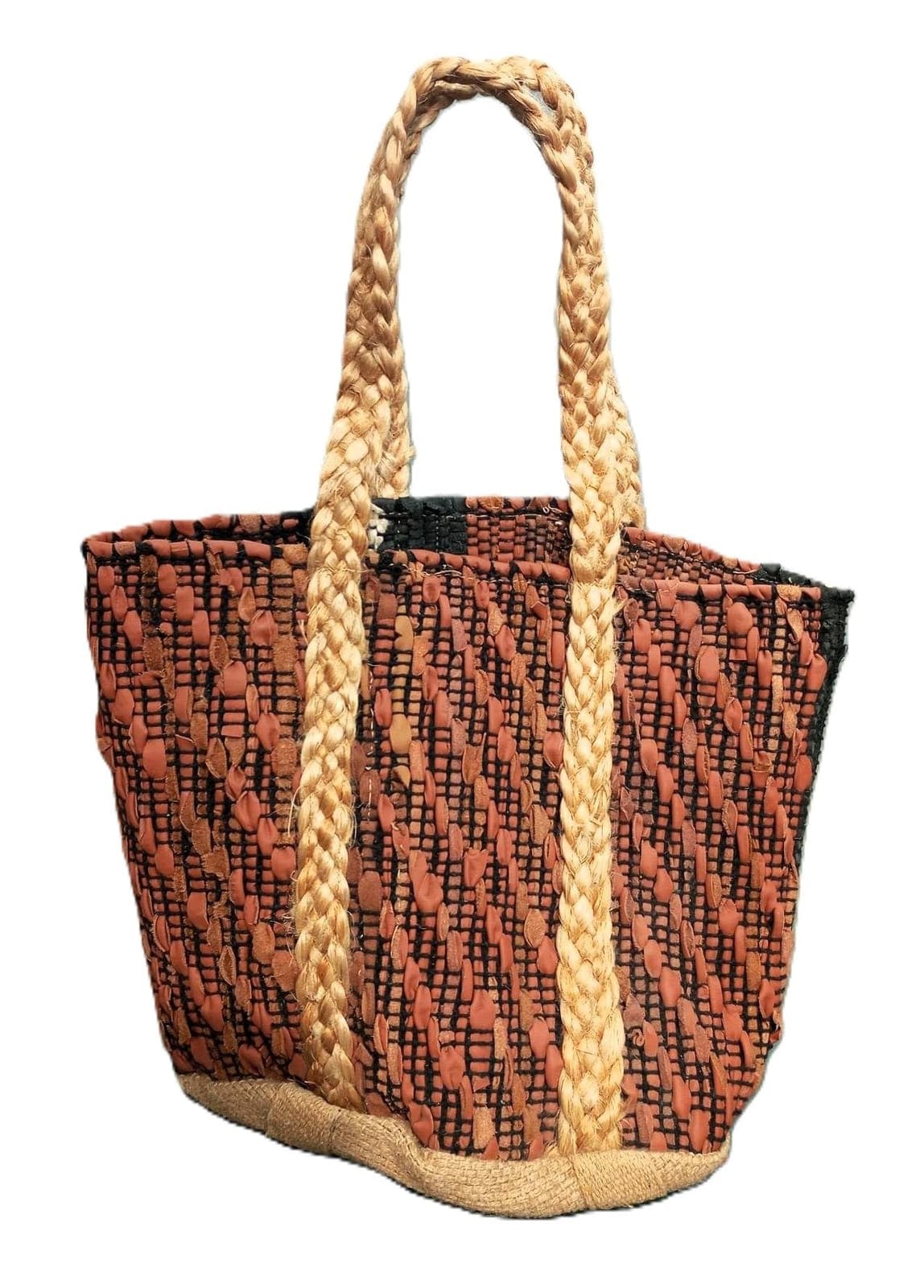 Apricot Black Leather Beach Bag