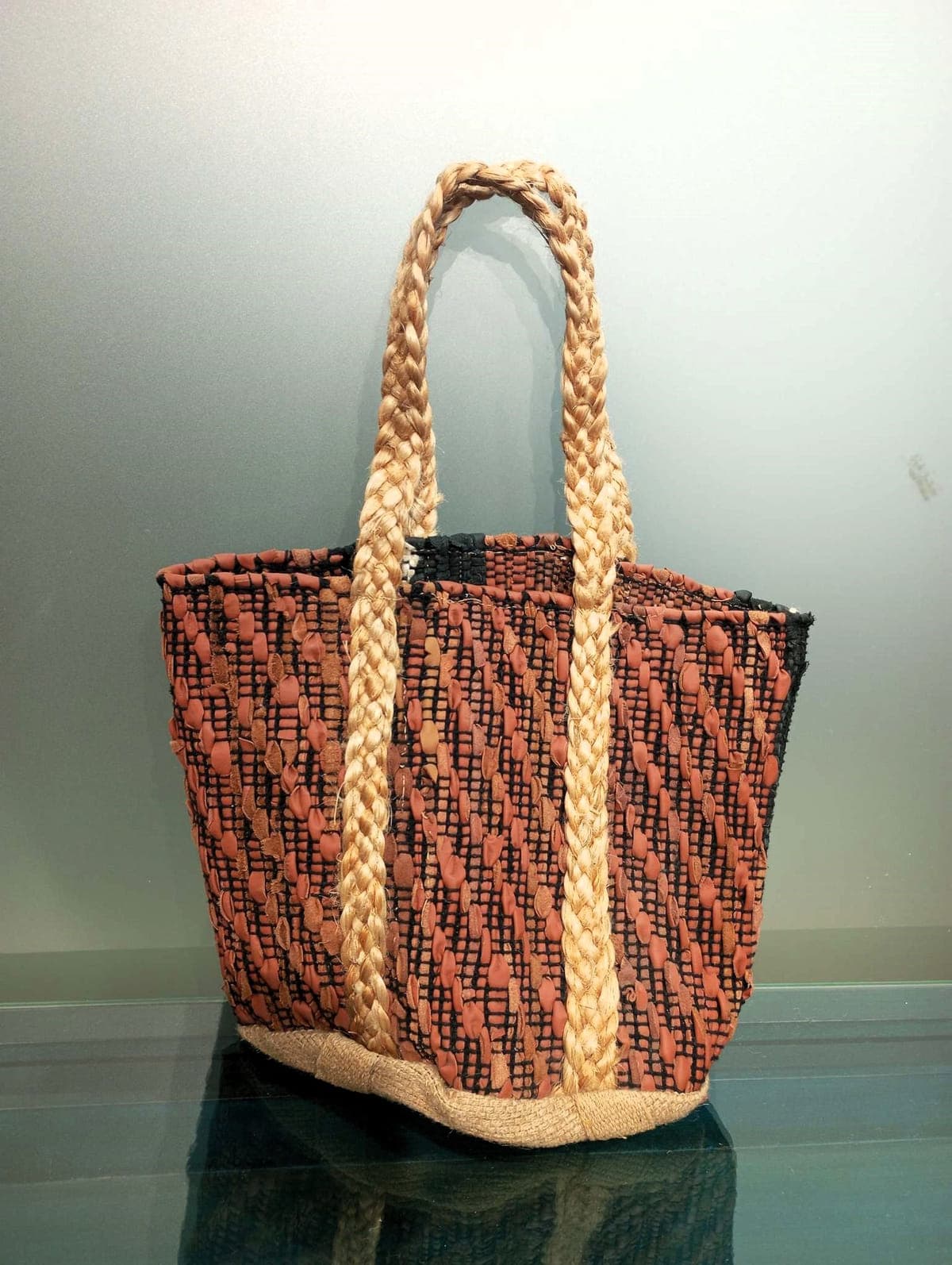 Apricot Black Leather Beach Bag