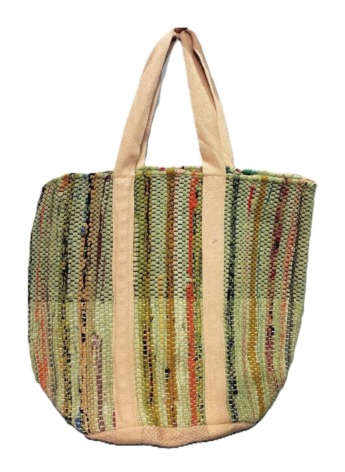 Multi Green Cotton Beach Bag