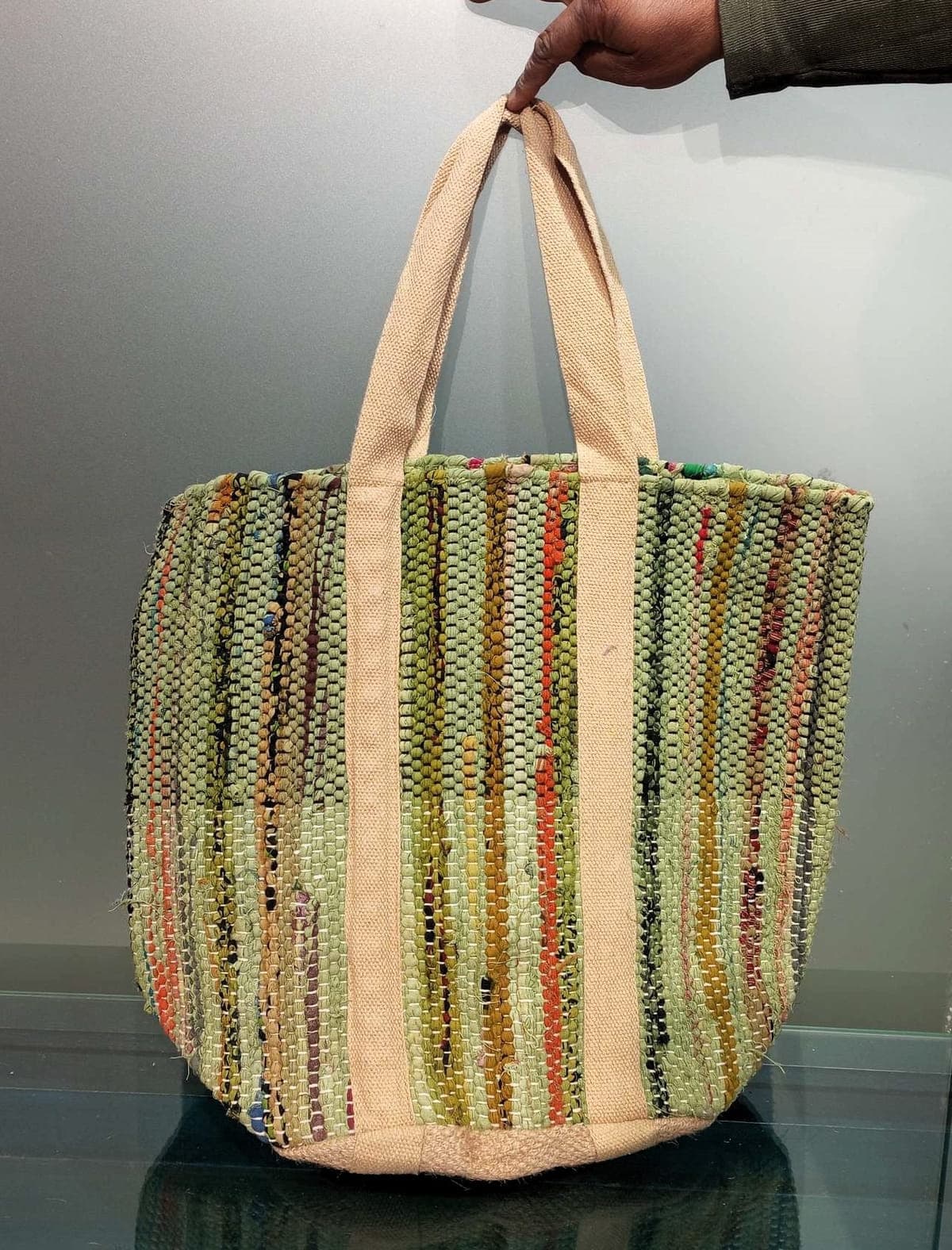 Multi Green Cotton Beach Bag