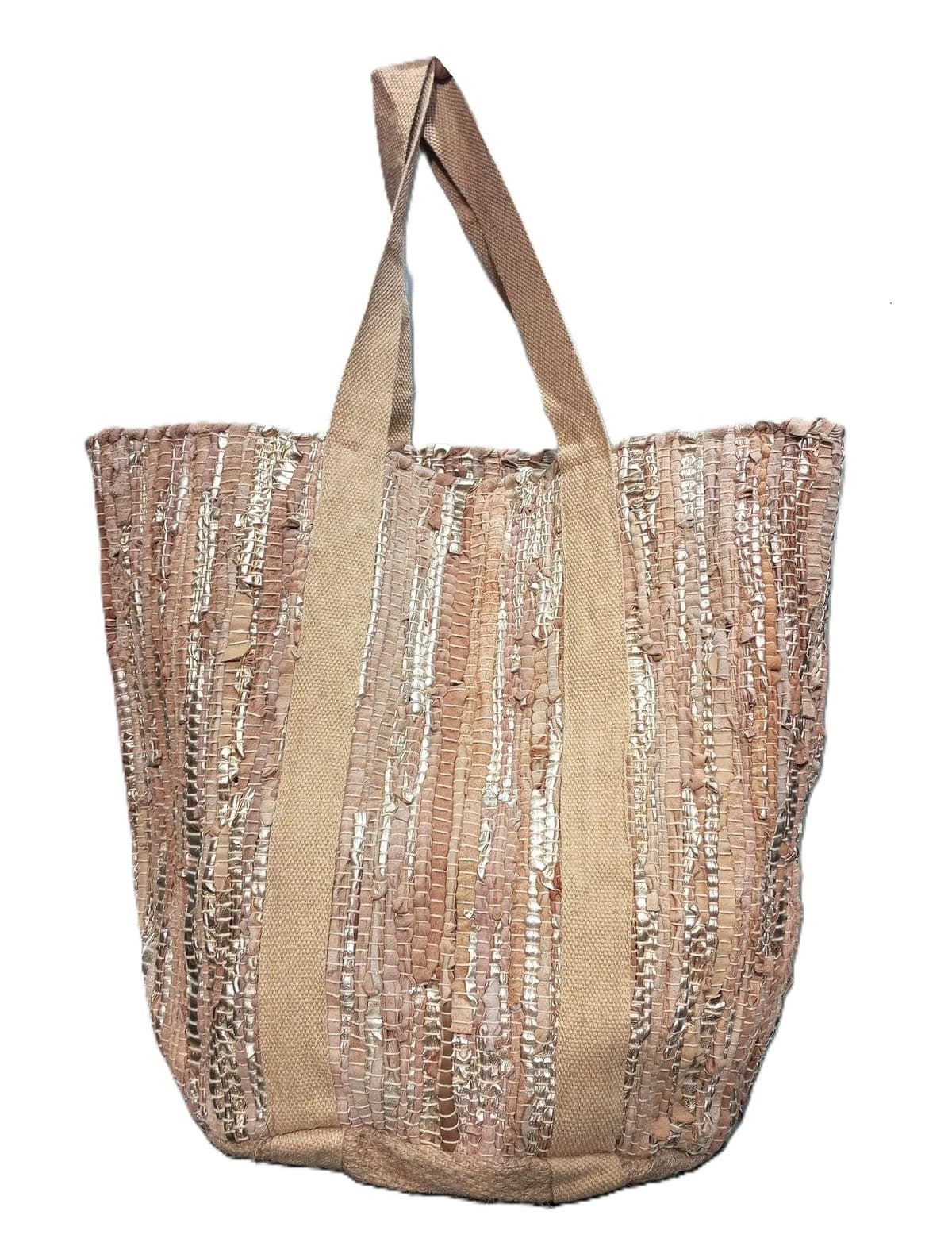 Peach Brown Leather Beach Bag