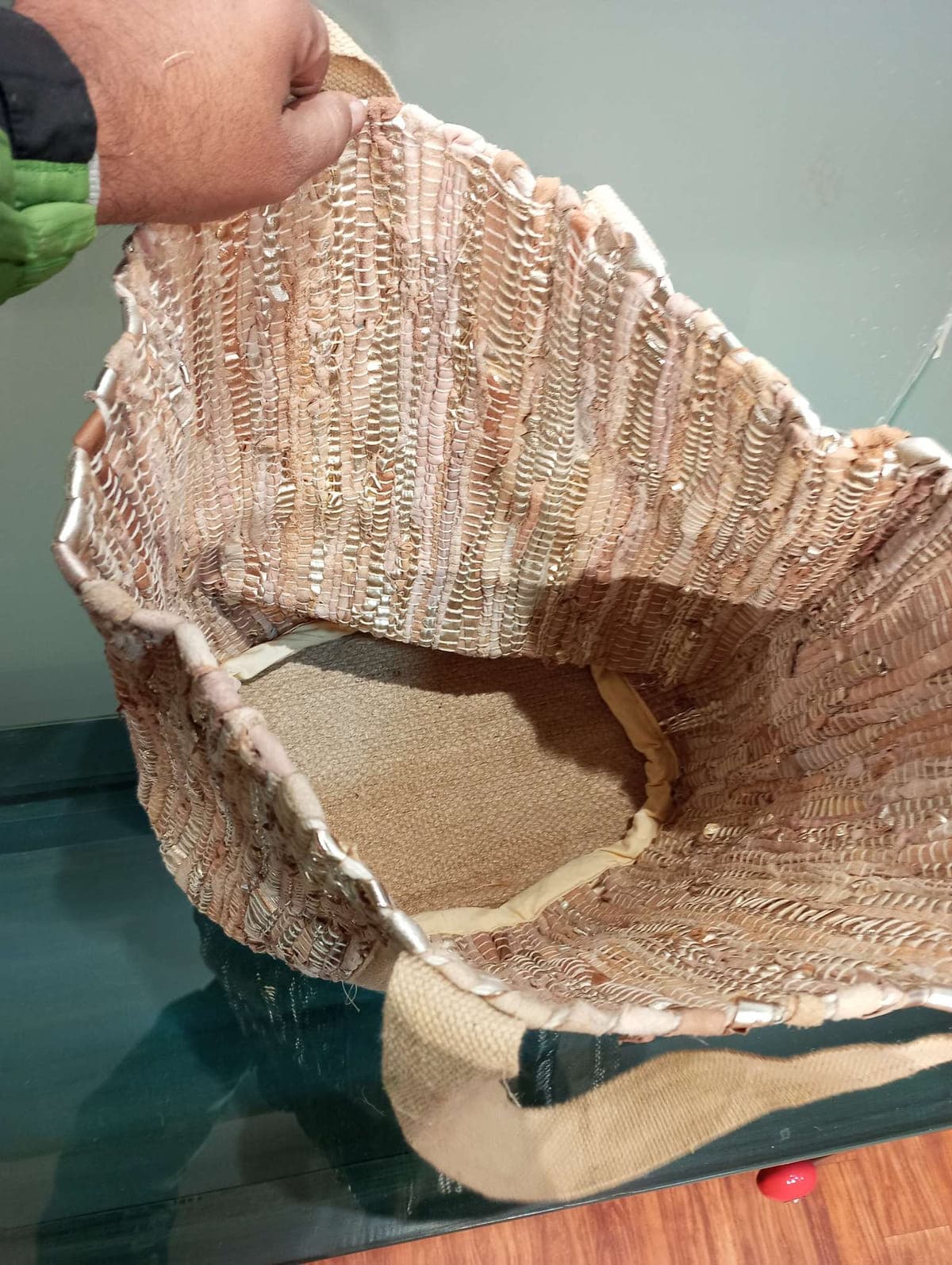 Peach Brown Leather Beach Bag