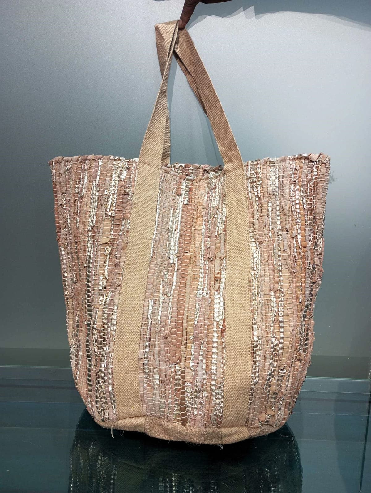 Peach Brown Leather Beach Bag