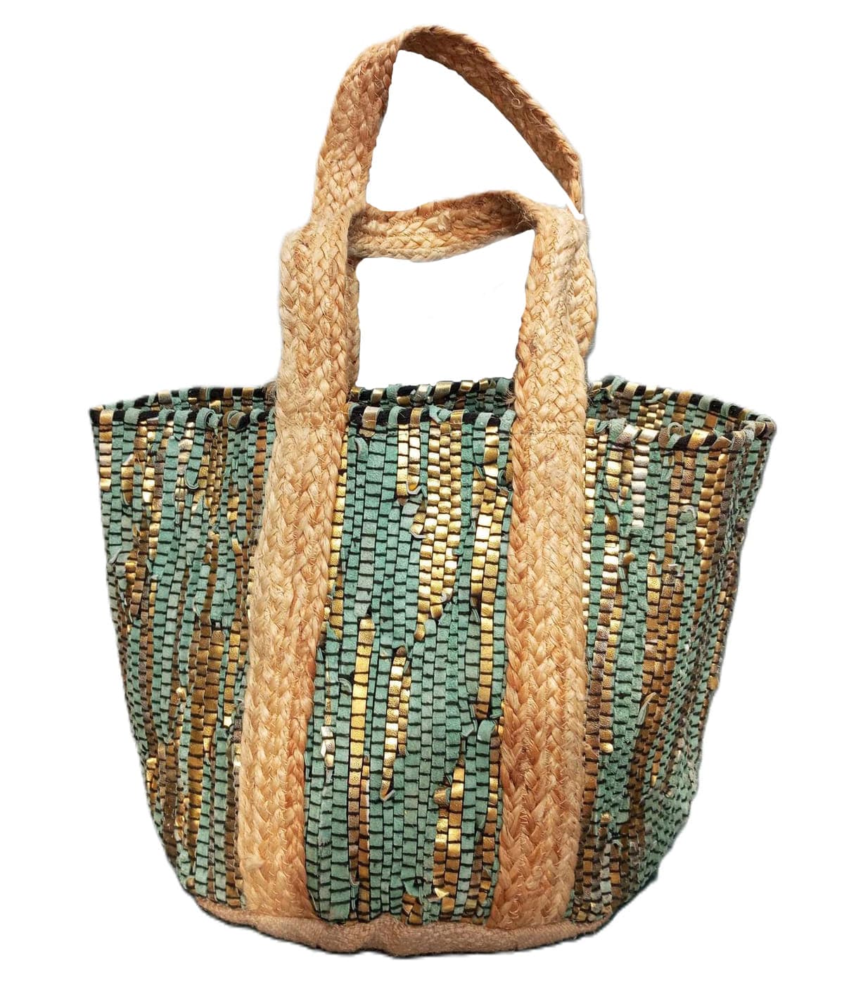 Green Gold Leather Beach Bag