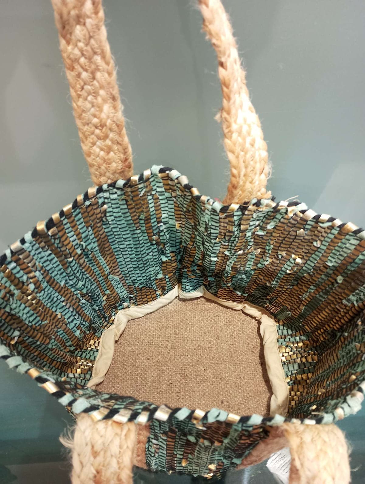 Green Gold Leather Beach Bag