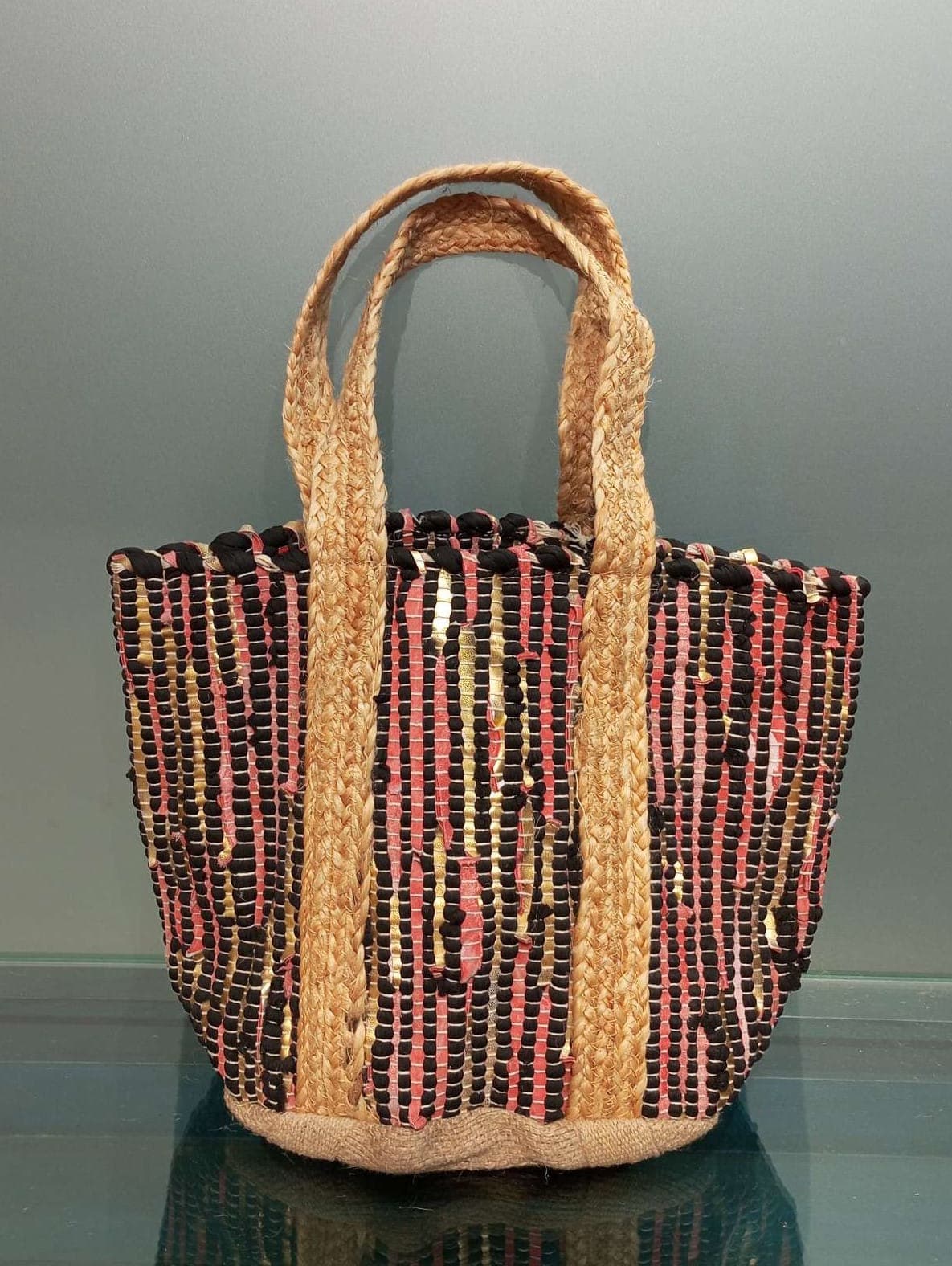 Red Black Leather Beach Bag