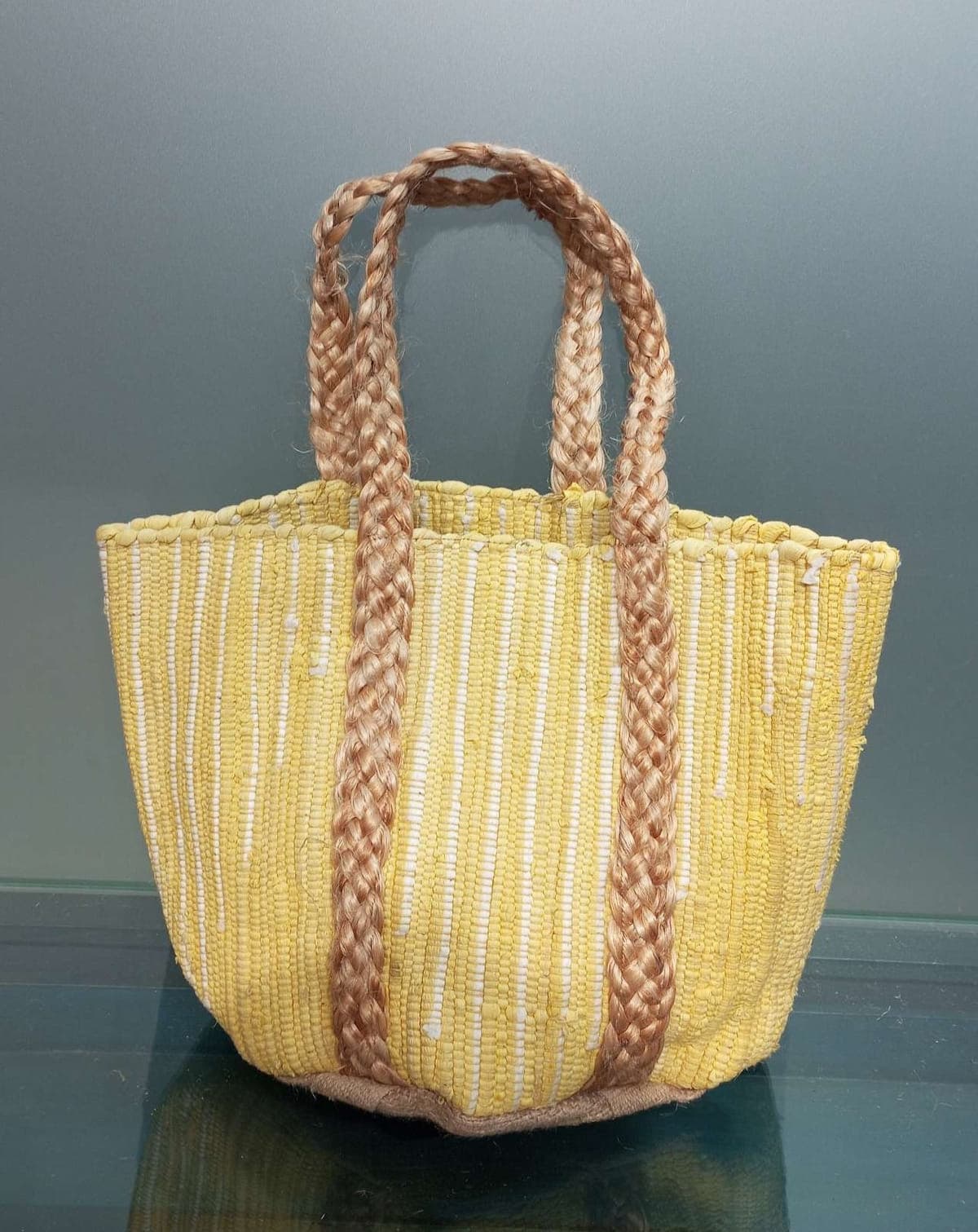 Lemon White Cotton Jute Beach Bag