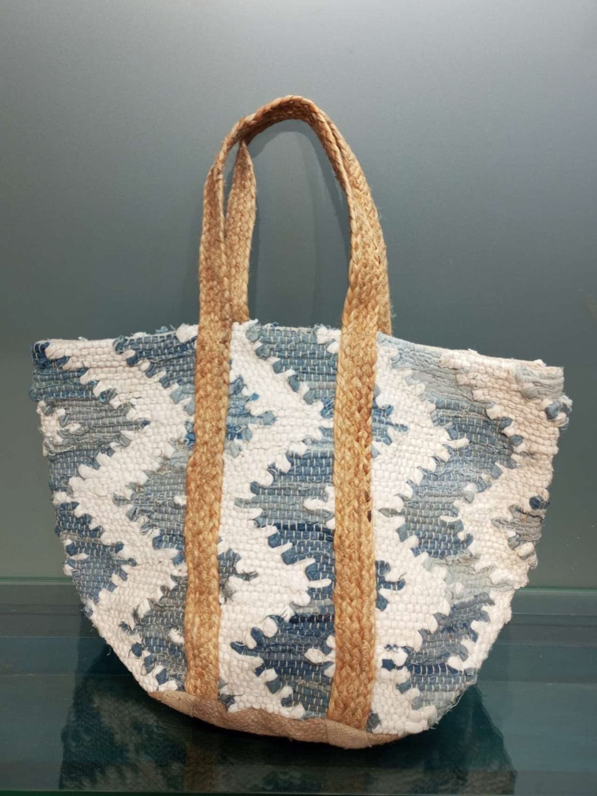Denim Zigzag Designer Beach Bag