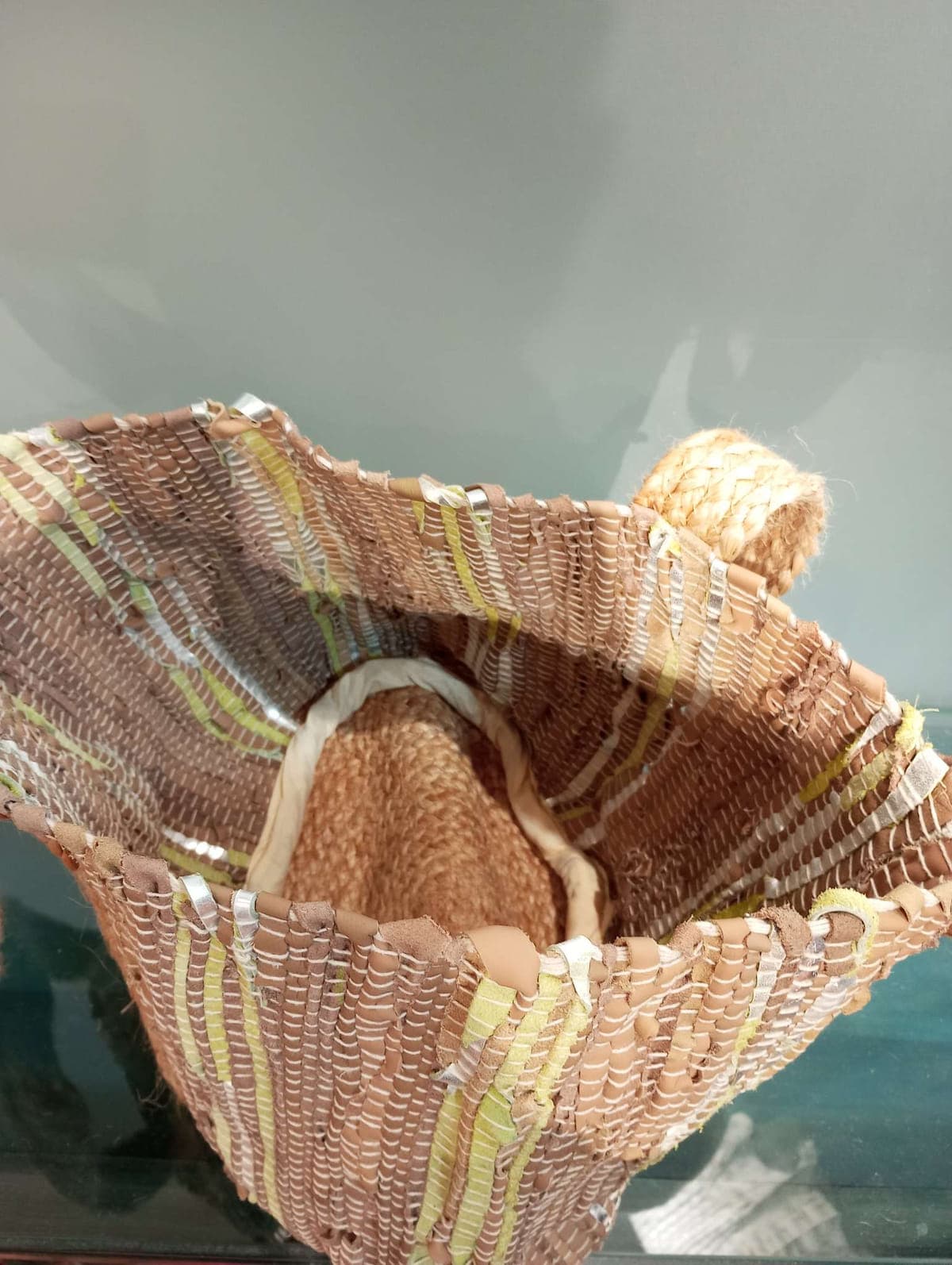 Light Taupe Leather Jute Beach Bag