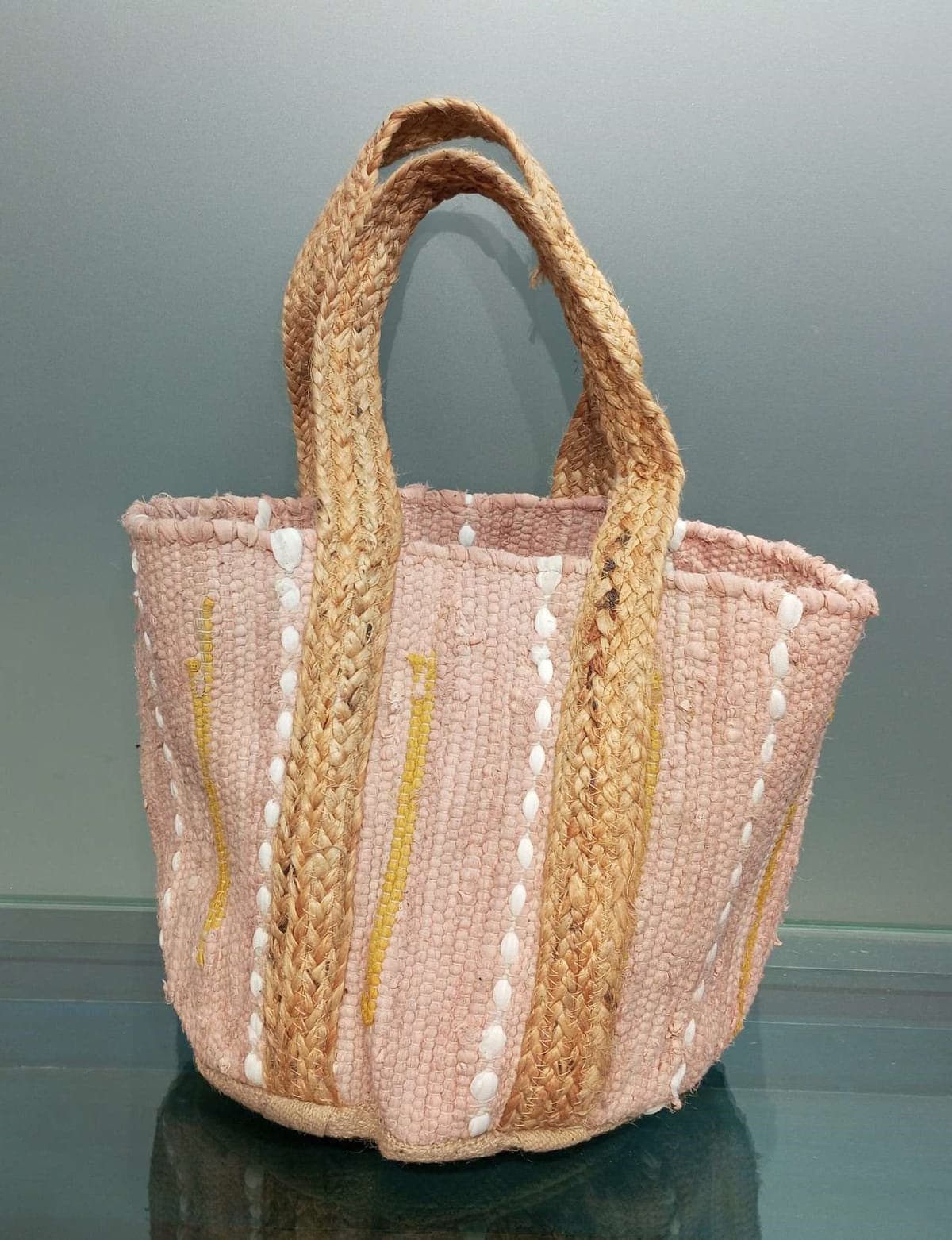 Pastel Pink Cotton Beach Bag