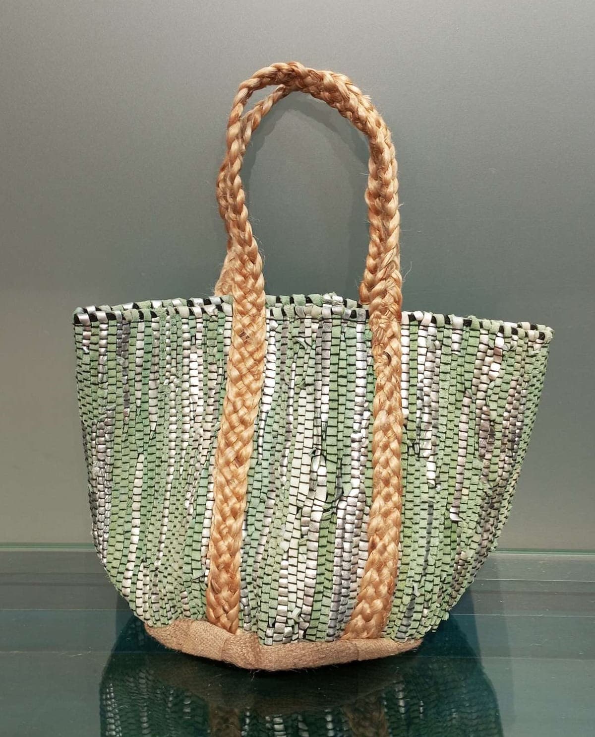 Sage Green Leather Beach Bag