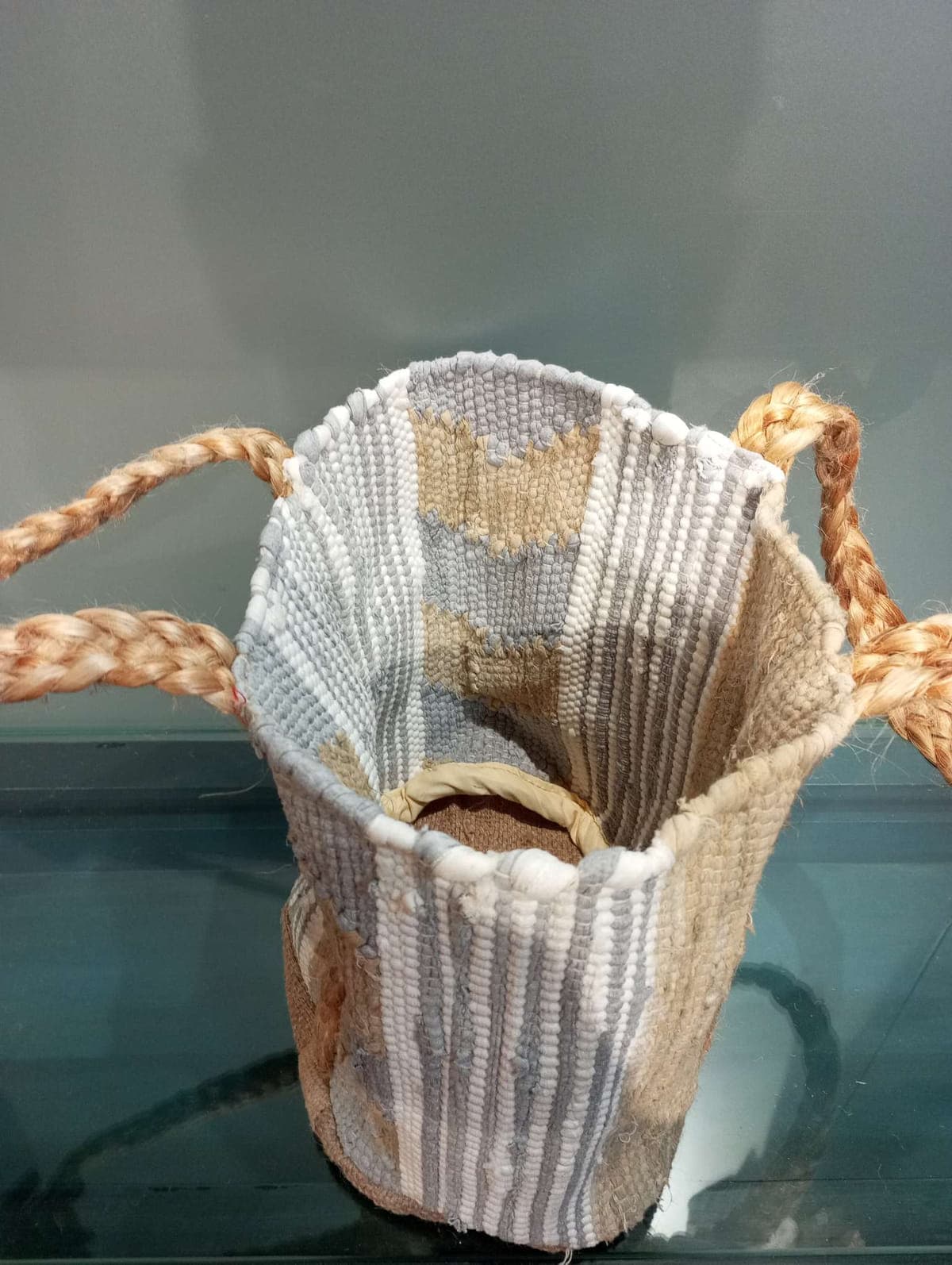 Beige Grey Unique Beach Bag