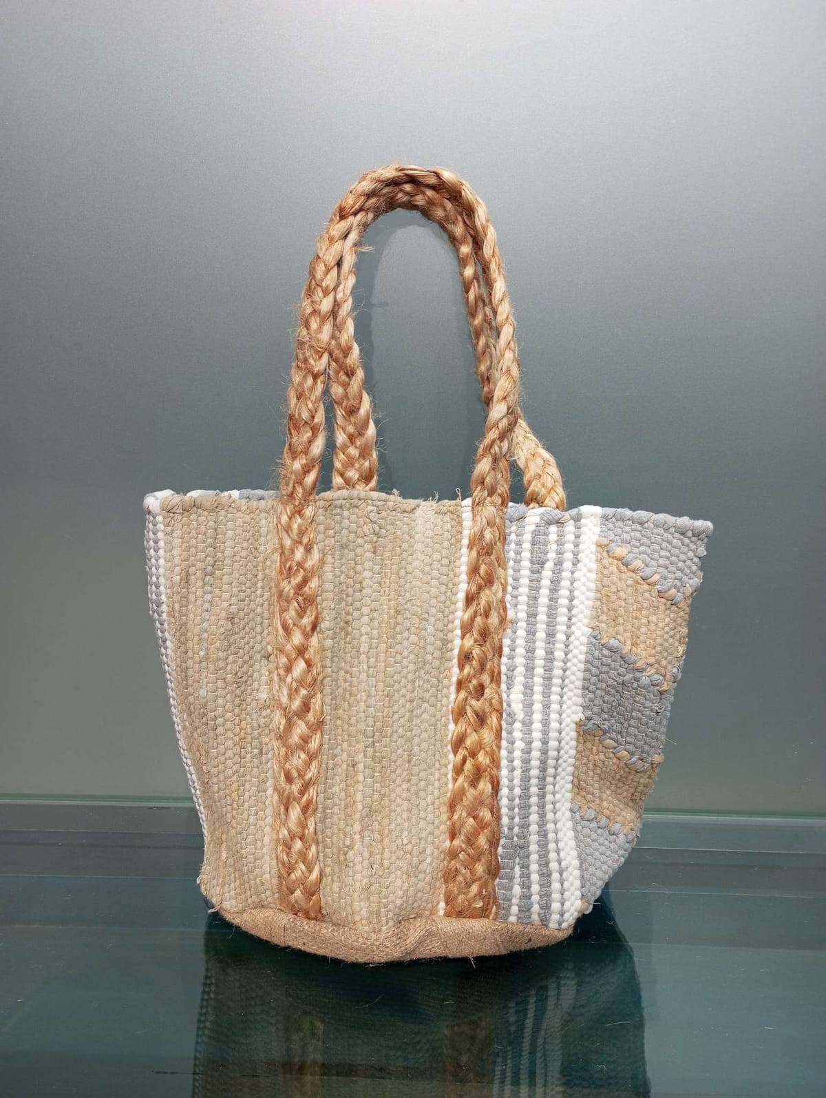 Beige Grey Unique Beach Bag