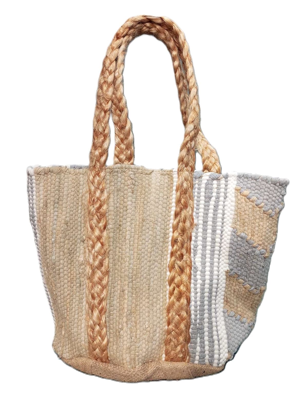 Beige Grey Unique Beach Bag