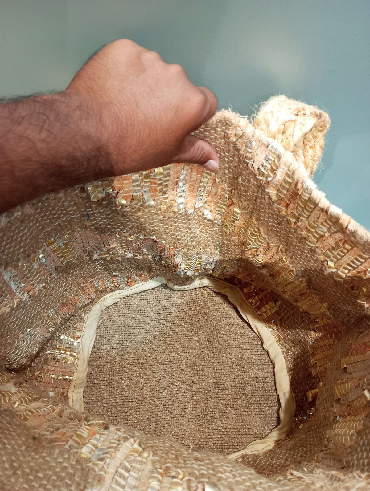 Natural Jute Leather Mix Beach Bag