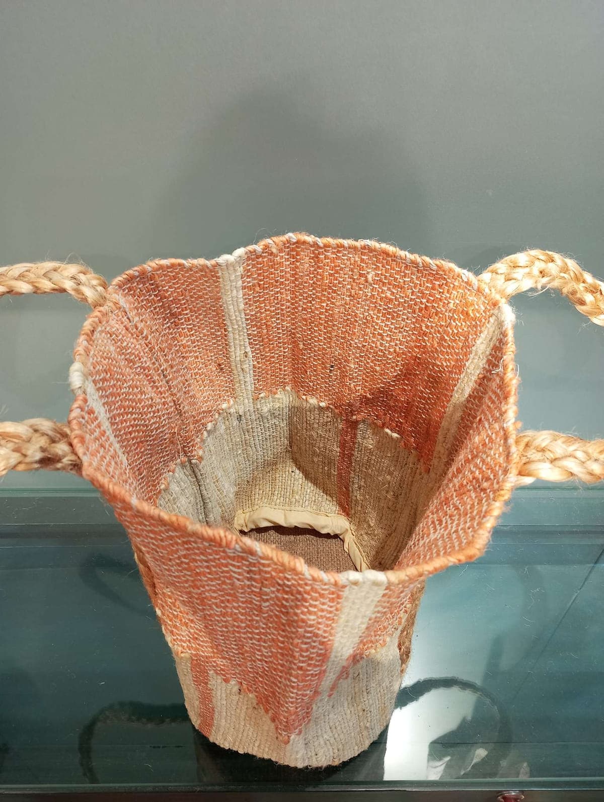 Peach Beige Jute Beach Bag