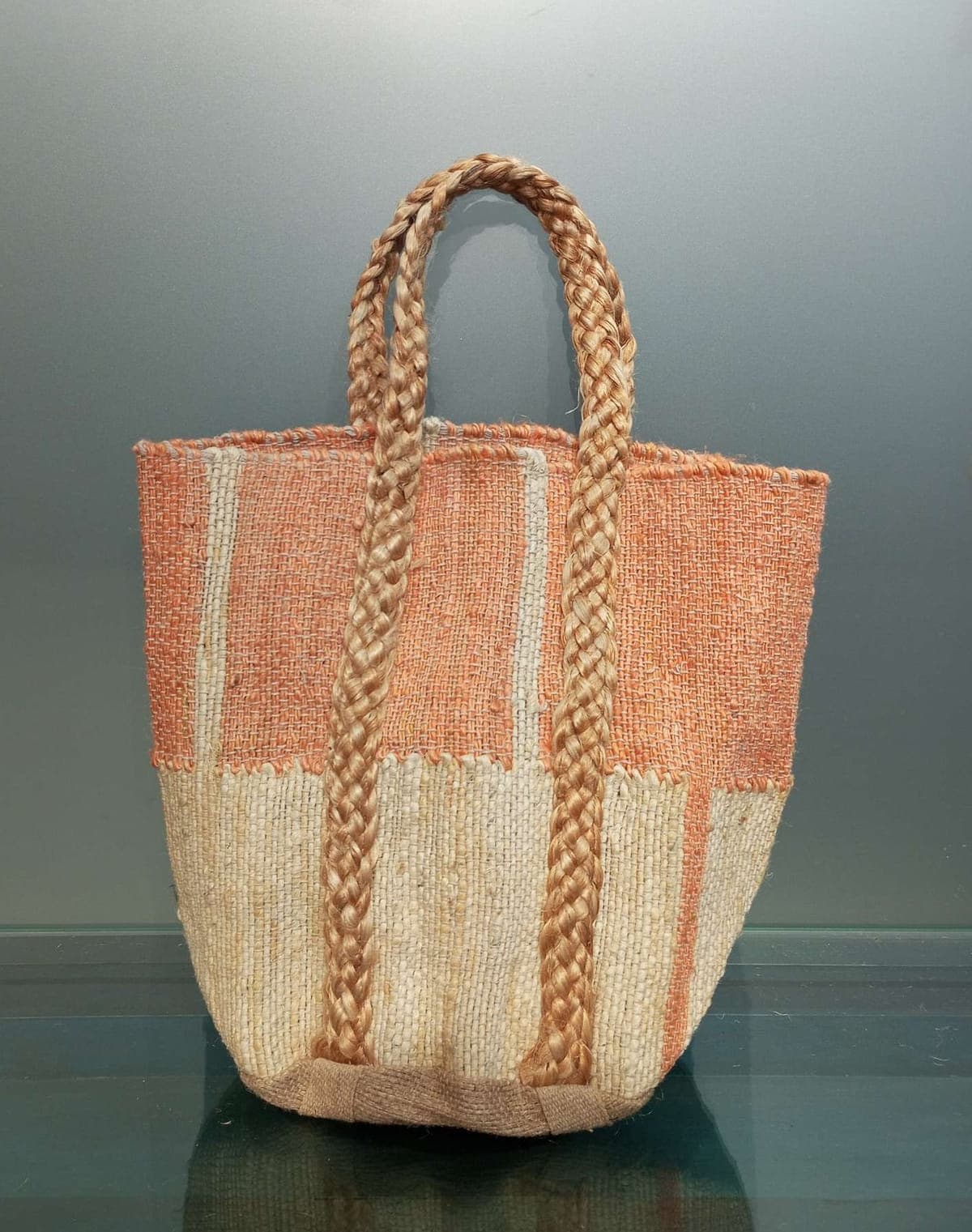 Peach Beige Jute Beach Bag