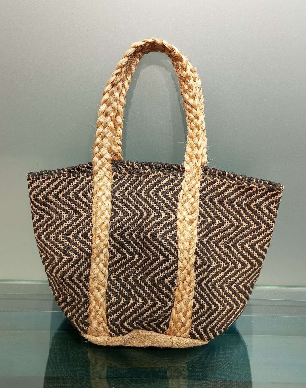 Zigzag Black Natural Beach Bag