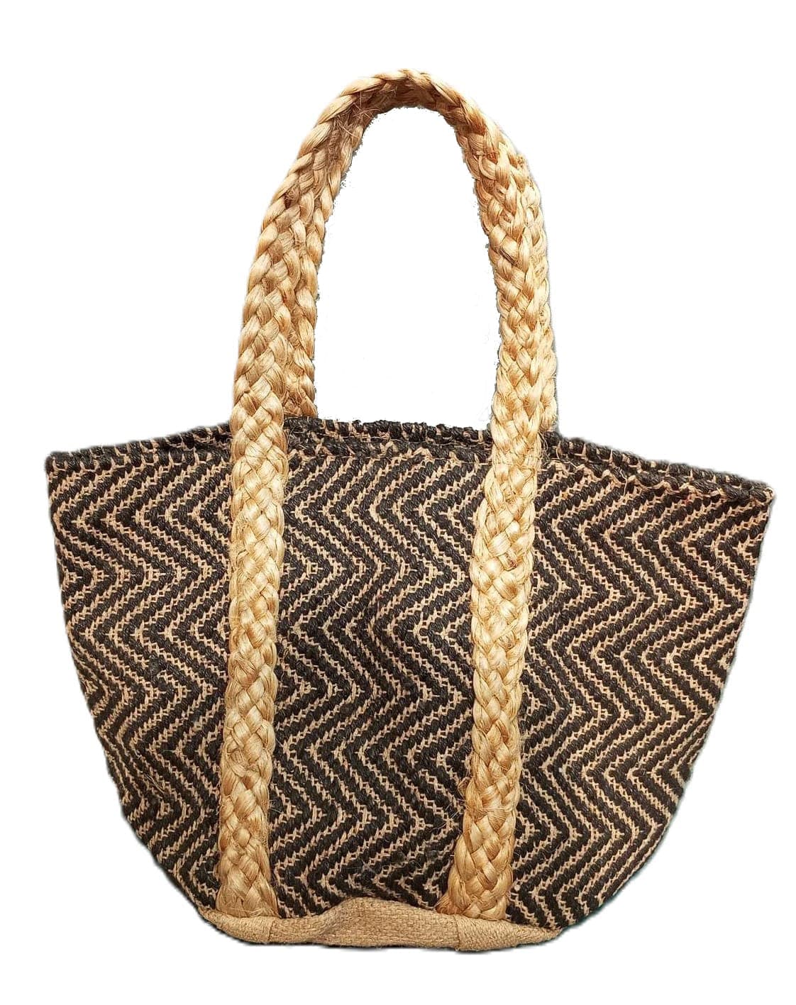 Zigzag Black Natural Beach Bag