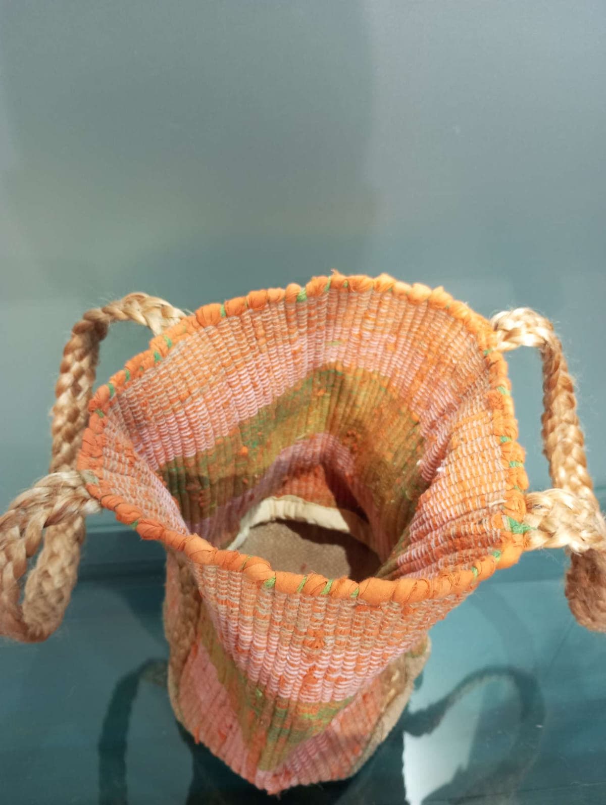 Orange Cotton Jute Beach Bag