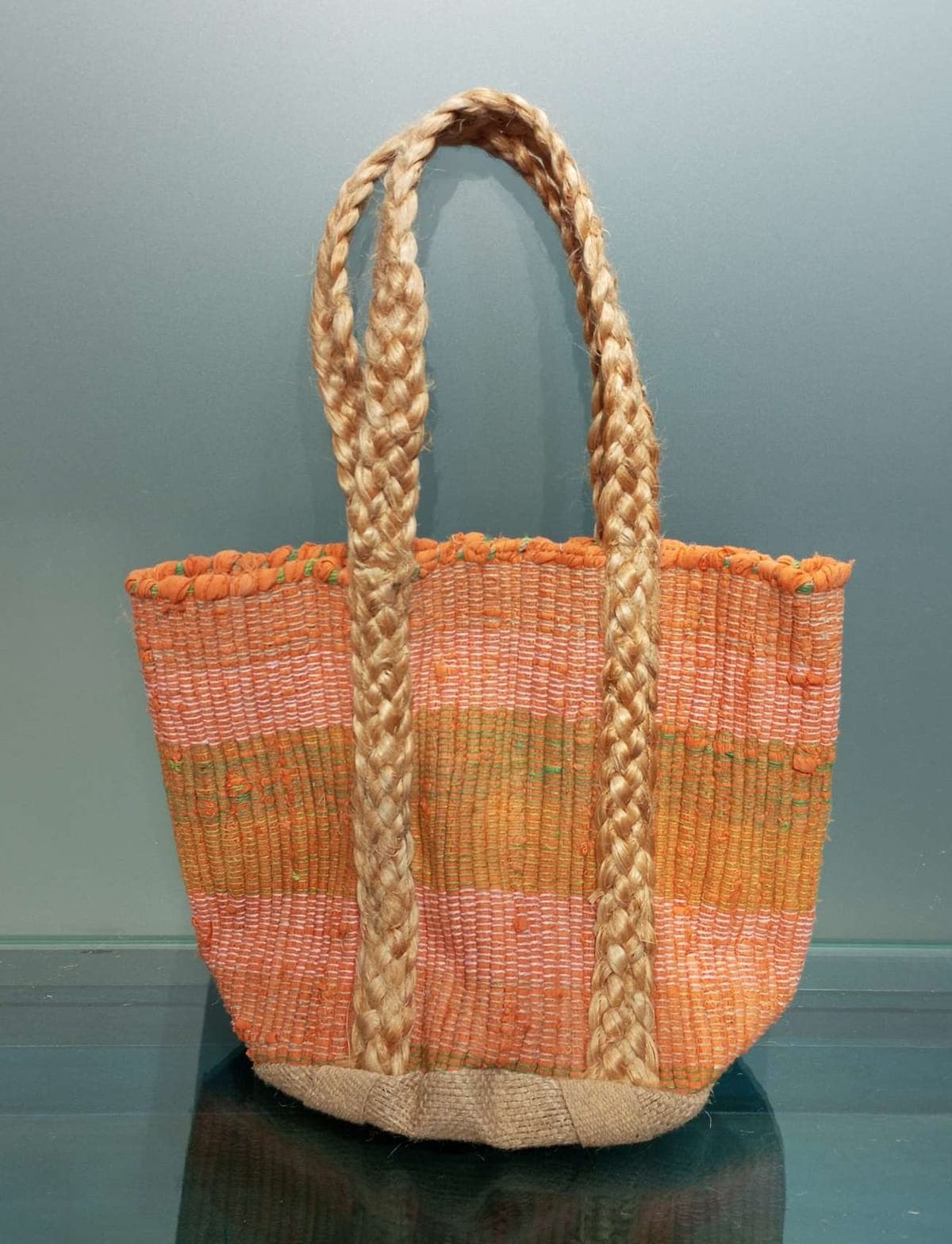 Orange Cotton Jute Beach Bag