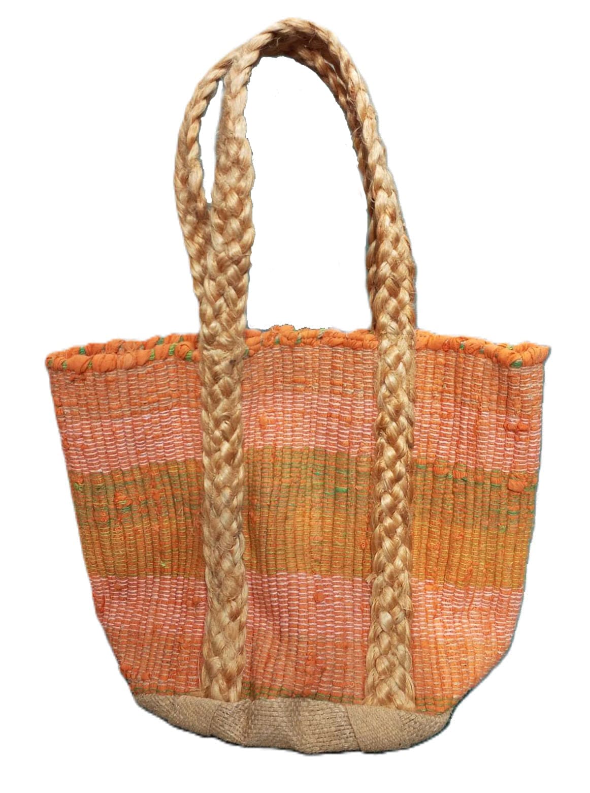 Orange Cotton Jute Beach Bag