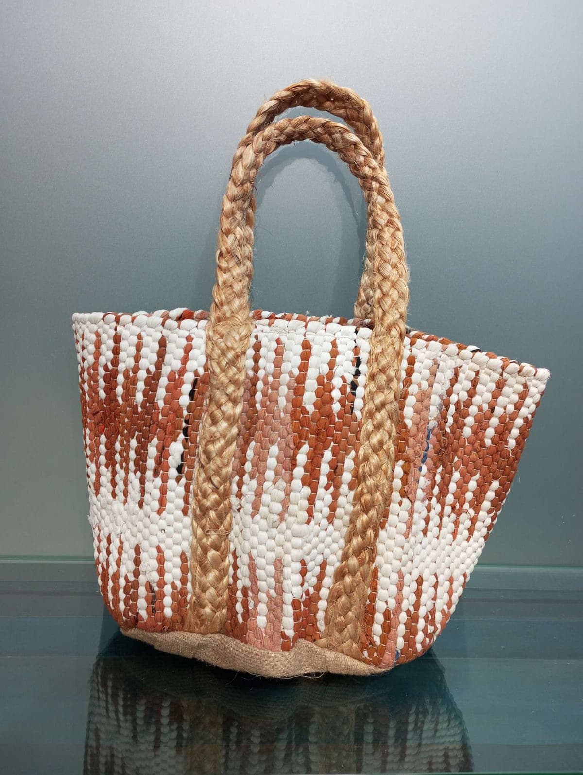 Unique Brown White Cotton Beach Bag