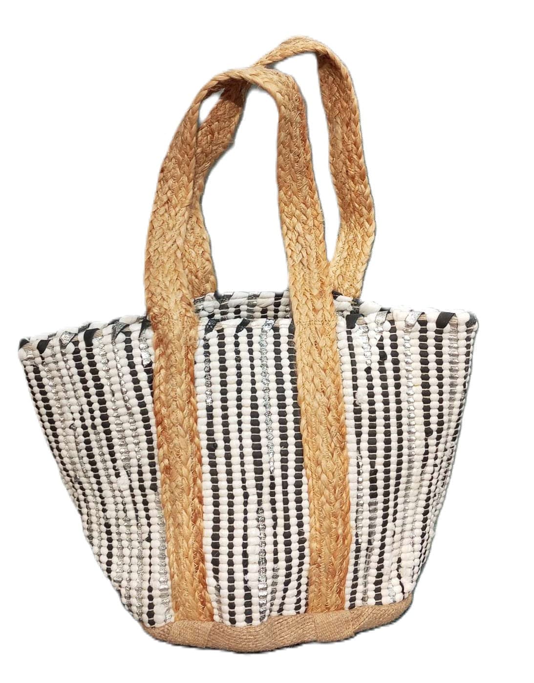 White Cotton Leather Beach Bag