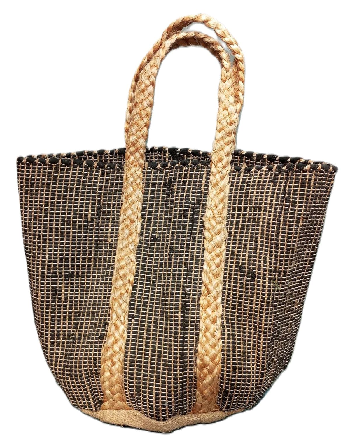 Natural Black Cotton Jute Beach Bag