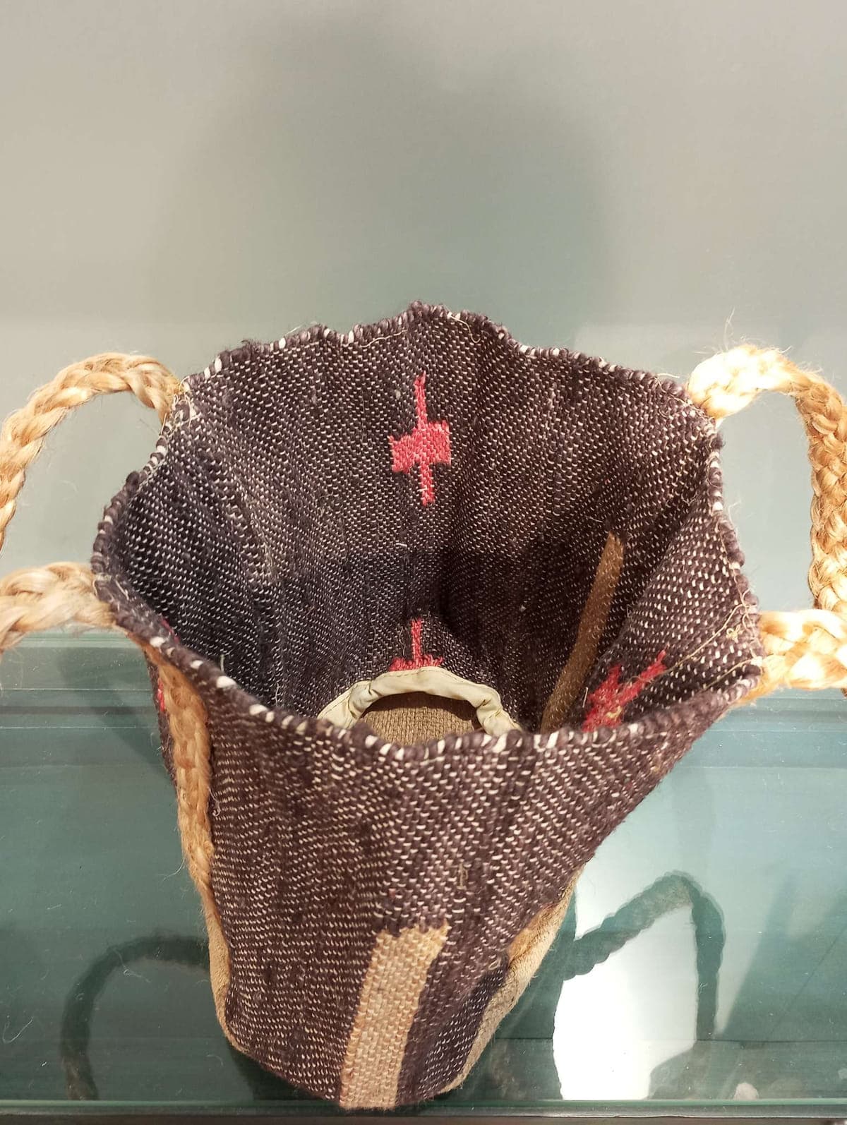 Black Red Marked Jute Beach Bag