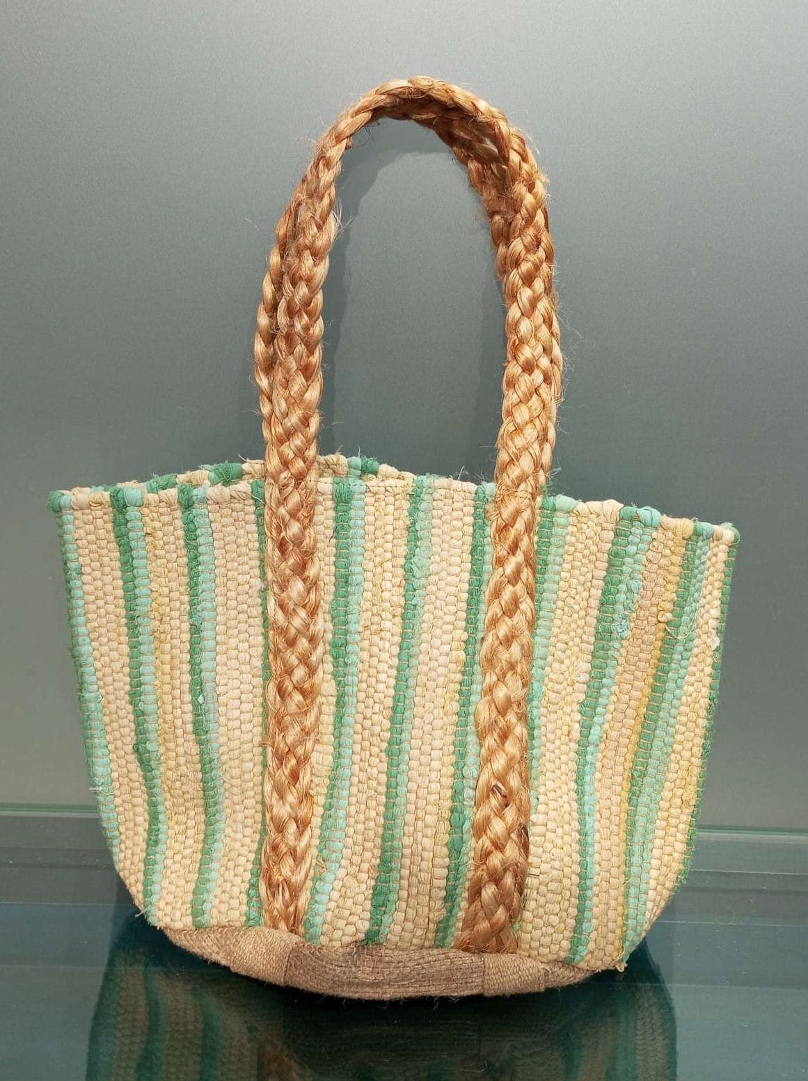 Lime Green Stripe Beach Bag