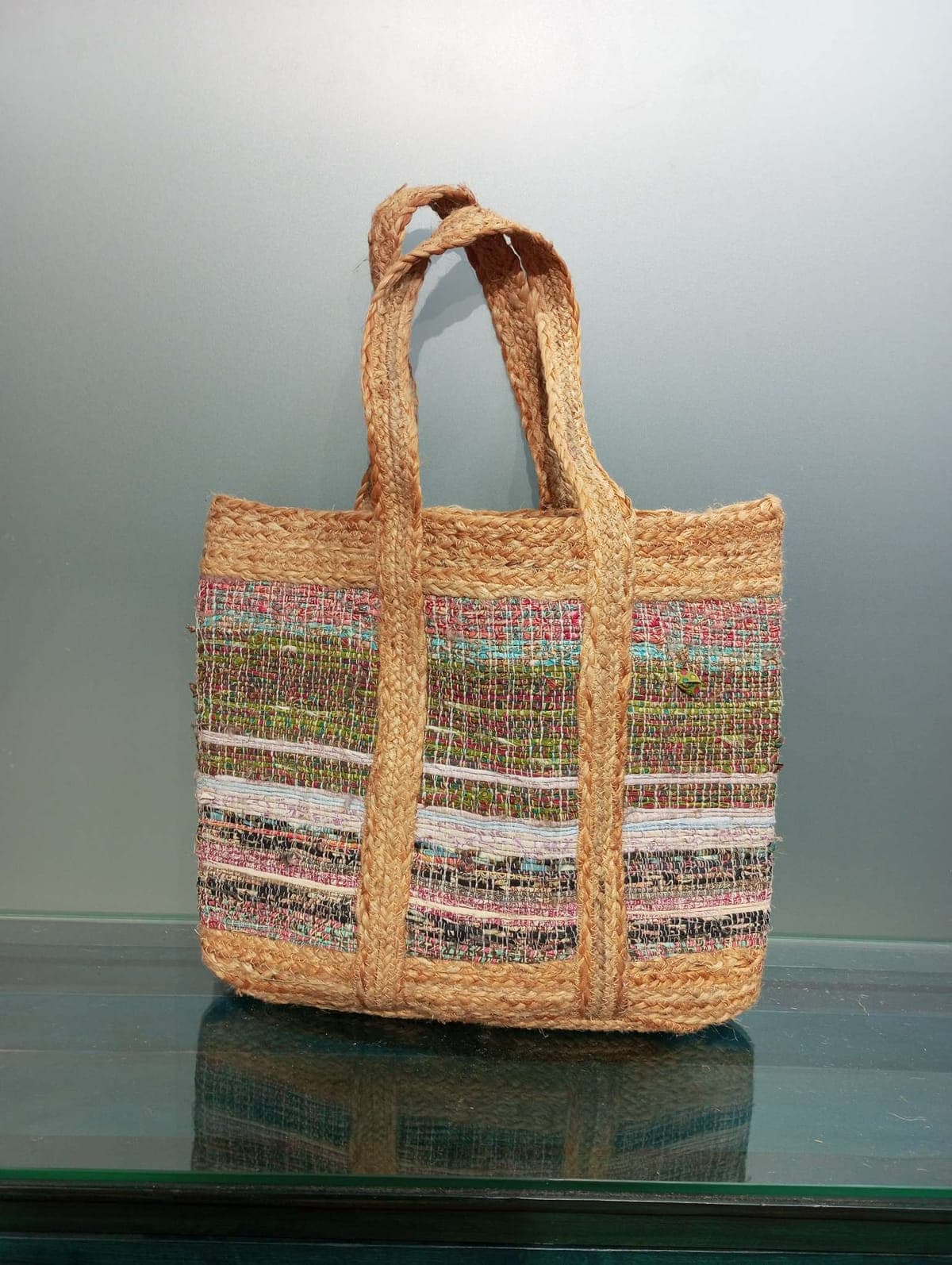 Multi color Chindi Jute Beach Bag