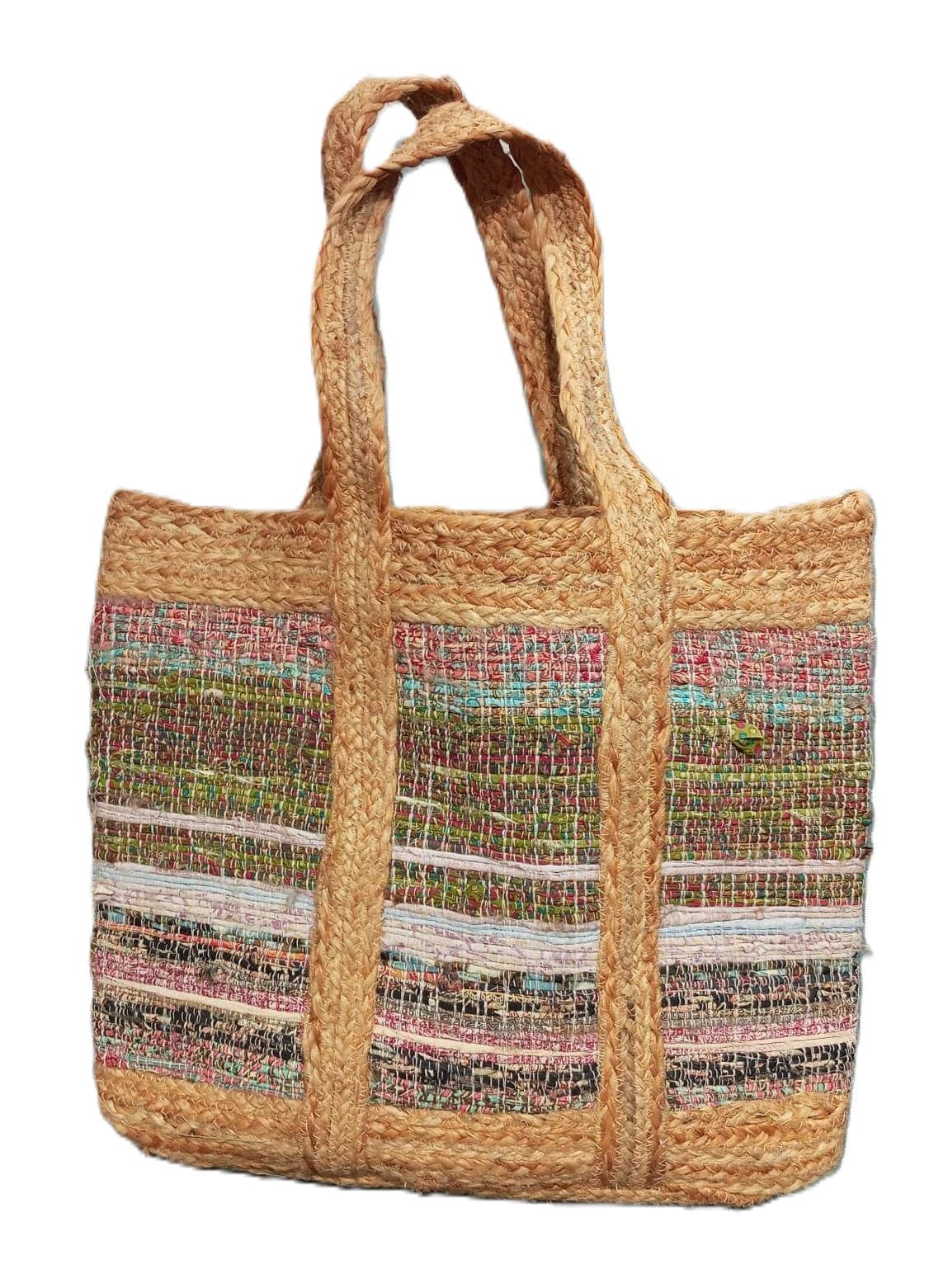 Multi color Chindi Jute Beach Bag