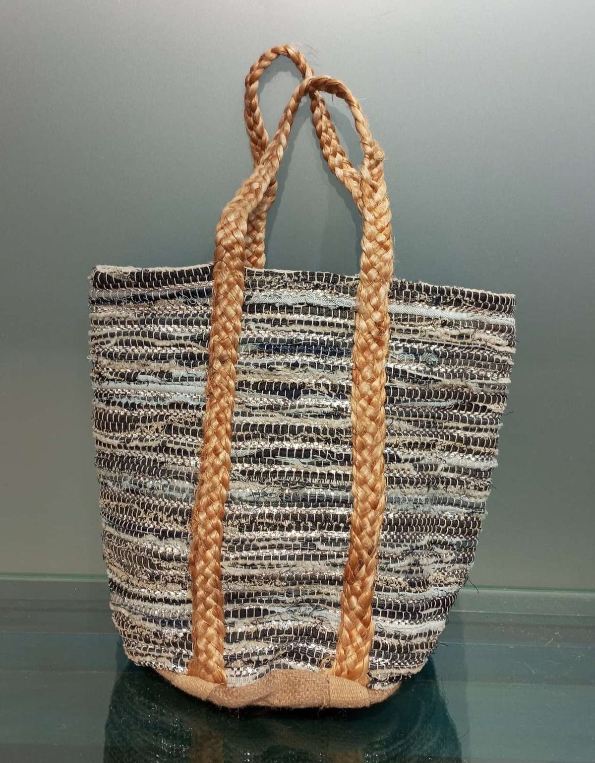 Denim Multi Cotton Chindi Beach Bag