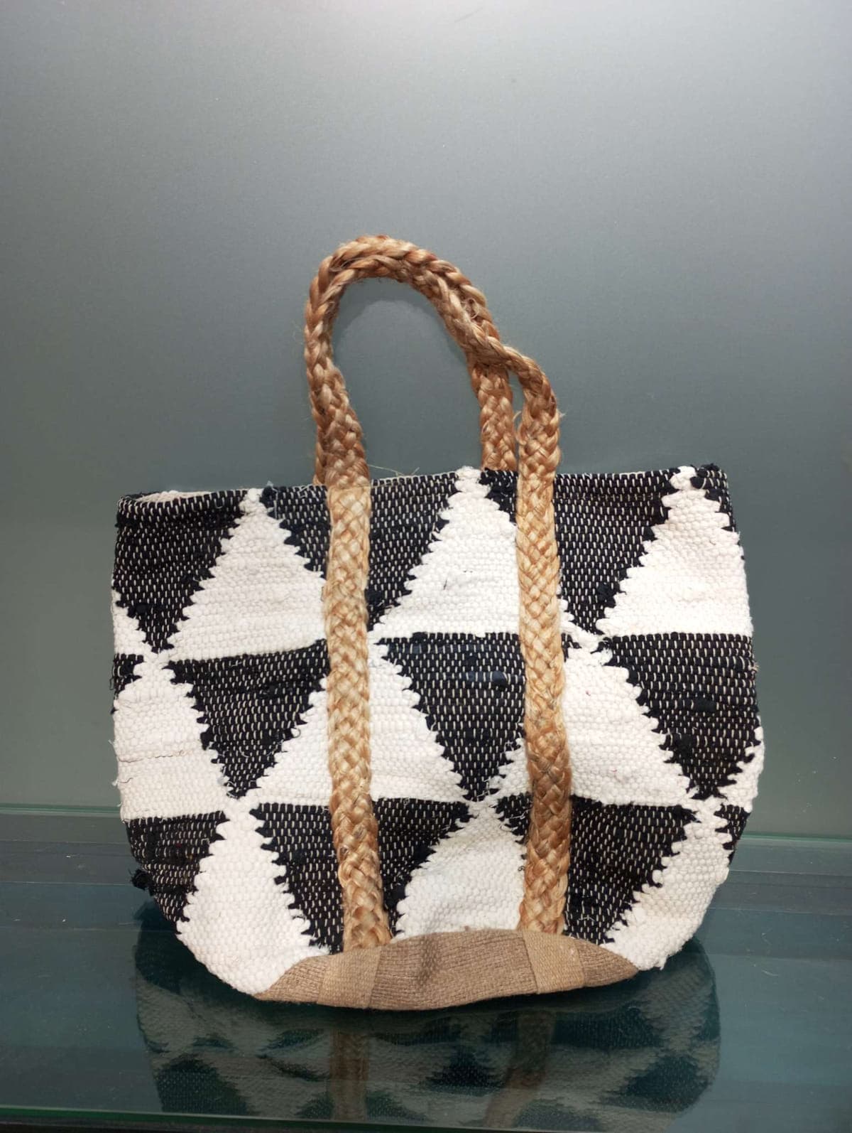 Triangle Black White Cotton Beach Bag