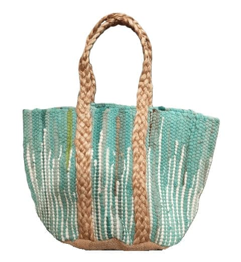 Turq White Chindi Cotton Beach Bag