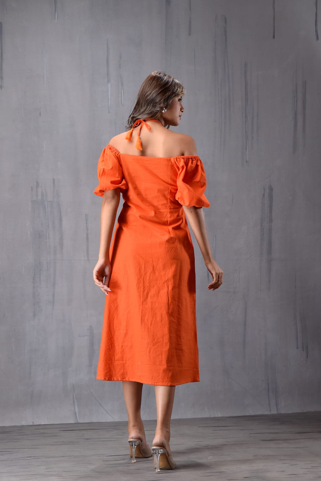Drop Soulder Embroderd Slit Dress