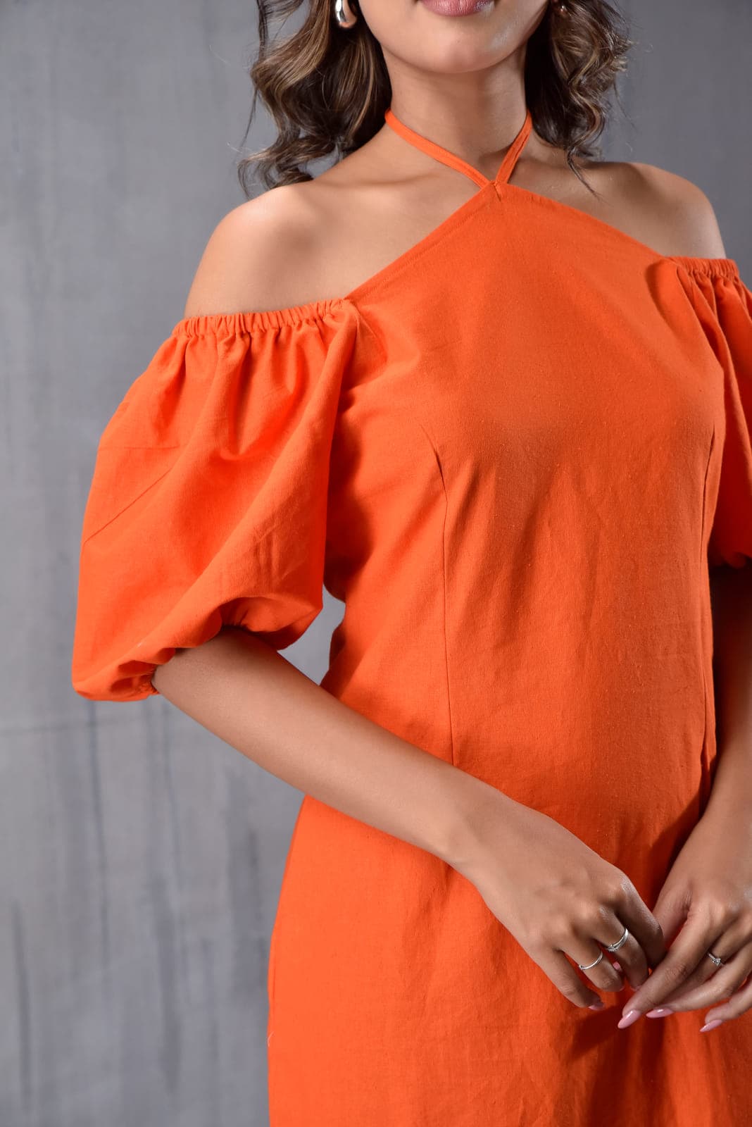 Drop Soulder Embroderd Slit Dress