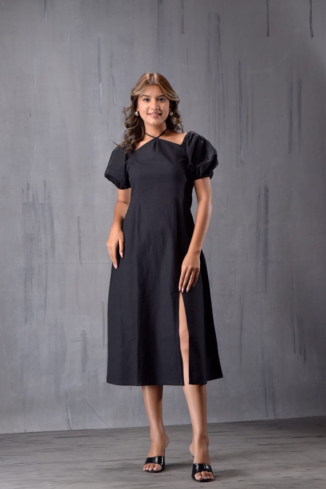 Neck Tieup Side Slit Dress